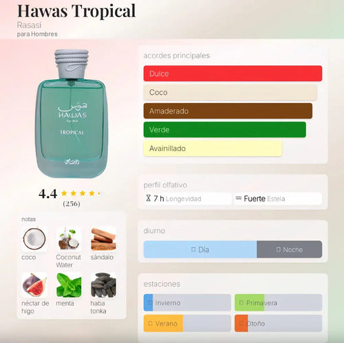 Rasasi Hawas Tropical 100ml EDP - Perfume Hombre Árabe Tropical Fresco