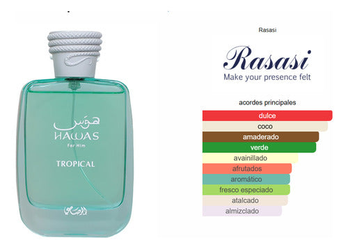 Rasasi Hawas Tropical 100ml EDP - Perfume Hombre Árabe Tropical Fresco